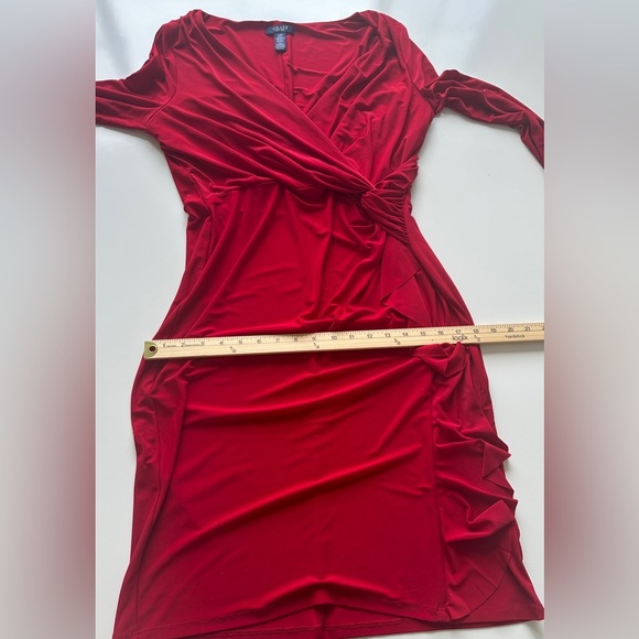 Chaps Bold Red Long Sleeve Stretch Fitted V-Neck Wrap Style Dress Women’s Large - Picture 6 of 9